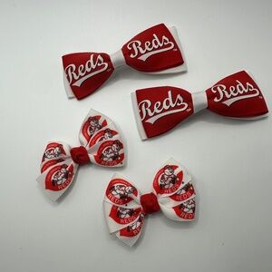 Lot of 4 Cincinnati Reds Girls Hair Bows Clip Grossgrain Ribbon MLB Accessories